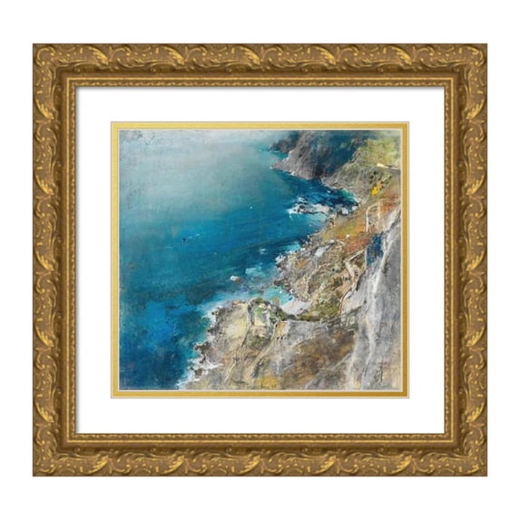 Giuseppe Casciaro 22x20 Gold Ornate Framed and Double Matted Museum Art Print Titled - Cliffs, Ischia (1926)