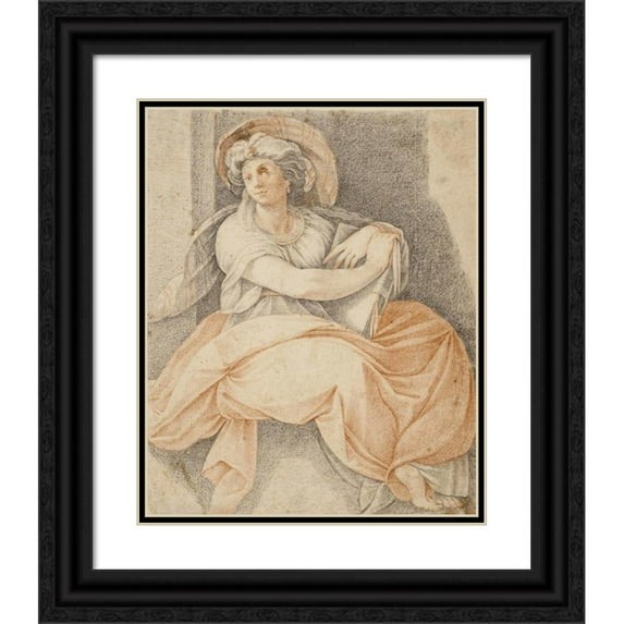 Giuseppe Cesari 15x18 Black Ornate Wood Framed Double Matted Museum Art Print Titled - The Persian Sibyl (1567 - 1639)