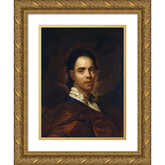 Giuseppe Ghislandi 15x18 Gold Ornate Wood Frame and Double Matted Museum Art Print Titled - Portrait of a Young Man (After 1720)
