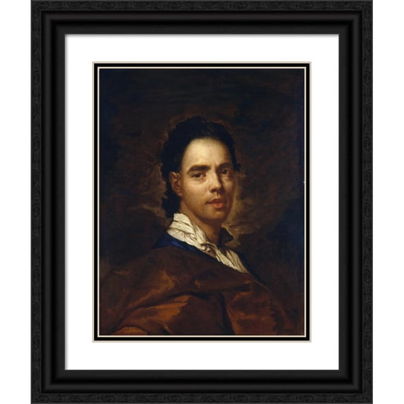 Giuseppe Ghislandi 19x24 Black Ornate Framed Double Matted Museum Art Print Titled: Portrait of a Young Man (After 1720)