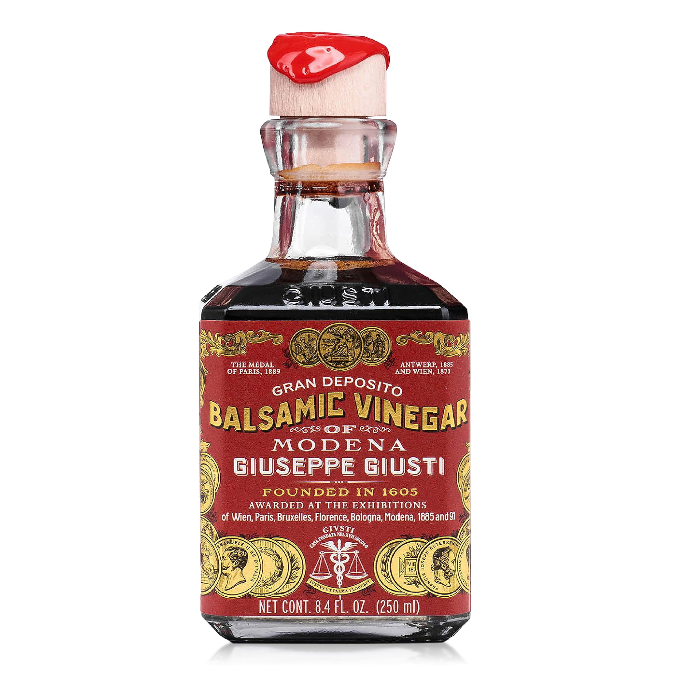 Giusti Italian Balsamic Vinegar of Modena IGP - 3 Gold Medals, Rich & Thick Gran Deposito Aceto Balsamico di Modena for Salads, Cheese & Finishing Touches, Made in Italy – 8.45 fl oz - Pack of 1