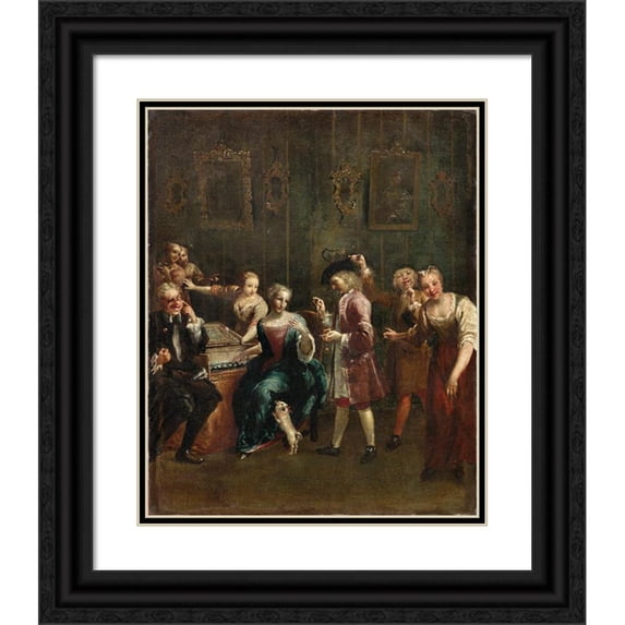 Giuseppe Maria Crespi 12x14 Black Ornate Wood Framed Double Matted Museum Art Print Titled: Singer at the Spinet with Admirers