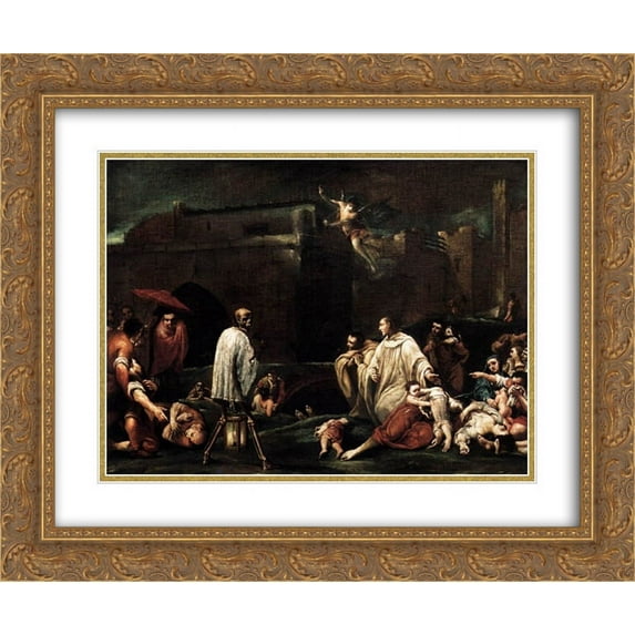 Giuseppe Maria Crespi 2x Matted 24x20 Gold Ornate Framed Art Print 'The Blessed Bernardo Tolomeo's Intercession for the End of the Plague in Siena '