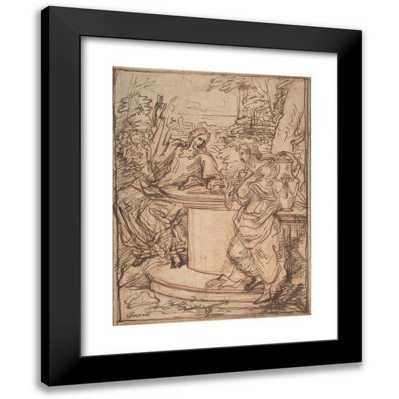 Giuseppe Passeri 12x14 Black Modern Framed Museum Art Print Titled - Christ and the Samaritan Woman at the Well