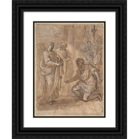 Giuseppe Passeri 19x24 Black Ornate Framed Double Matted Museum Art Print Titled: Christ and the Centurion