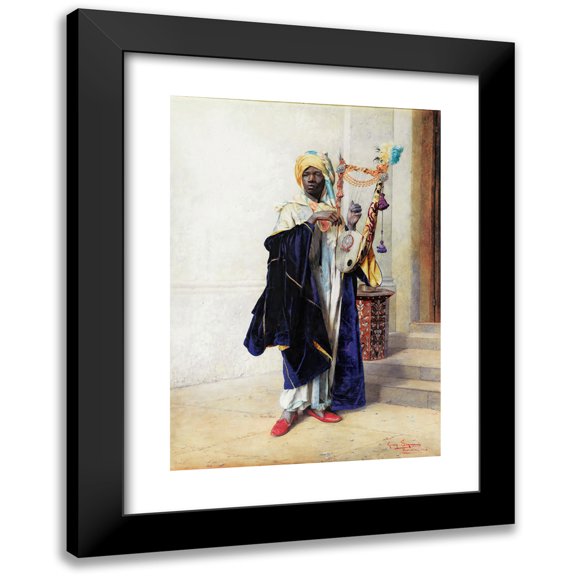 Giuseppe Signorini 11x14 Black Modern Framed Museum Art Print Titled - Musician with Cithar (1918)