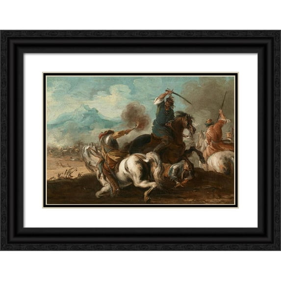 Giuseppe Zais 18x14 Black Ornate Wood Framed Double Matted Museum Art Print Titled - Battle Scene