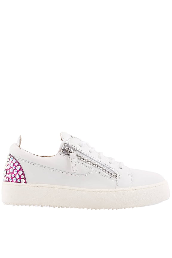 Gail Rhinestone-Embellished Leather Sneakers, Brand Size 35 ( US Size 5 )