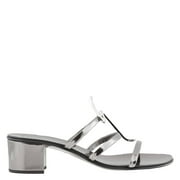 Giuseppe Zanotti Ladies Antracite Block-Heel Logo Sandals, Brand Size 35 ( US Size 5 )