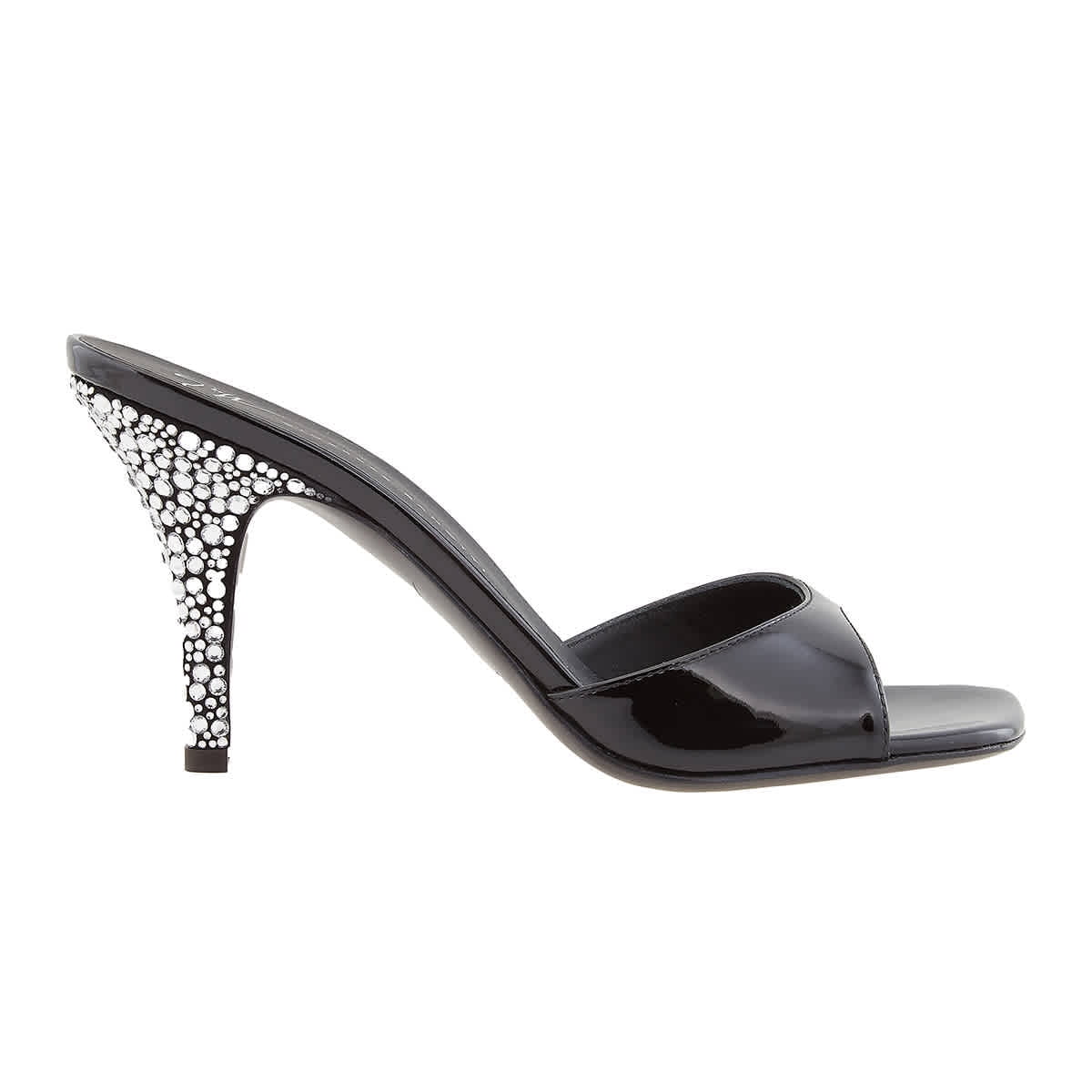 Giuseppe Zanotti Ladies Black Crystal Heel Patent Leather Mules, Brand Size  36 ( US Size 6 )