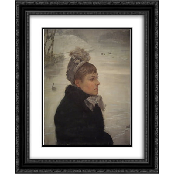 Giuseppe de Nittis 2x Matted 20x24 Black Ornate Framed Art Print 'Presso al lago'