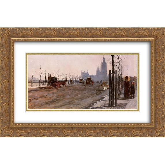 Giuseppe de Nittis 2x Matted 24x18 Gold Ornate Framed Art Print 'The Victoria Embankment, London'