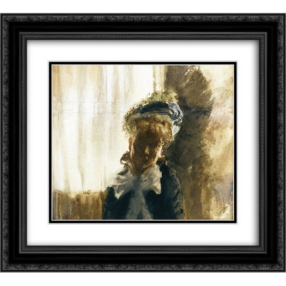 Giuseppe de Nittis 2x Matted 24x20 Black Ornate Framed Art Print 'Face'