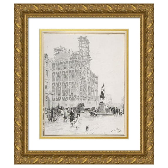 Giuseppe De Nittis 20x24 Gold Ornate Framed and Double Matted Museum Art Print Titled - Place Des Pyramids, Paris (ca. 1883)