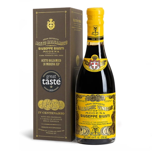 Giusti Balsamic Vinegar of Modena IGP Extra Thick & Rich Aceto Balsamico di Modena, Matured in Traditional Aging Casks - 4 Gold Medals, Made in Italy, in Gift Box - 8.45 fl oz (250 ml) - Pack of 1