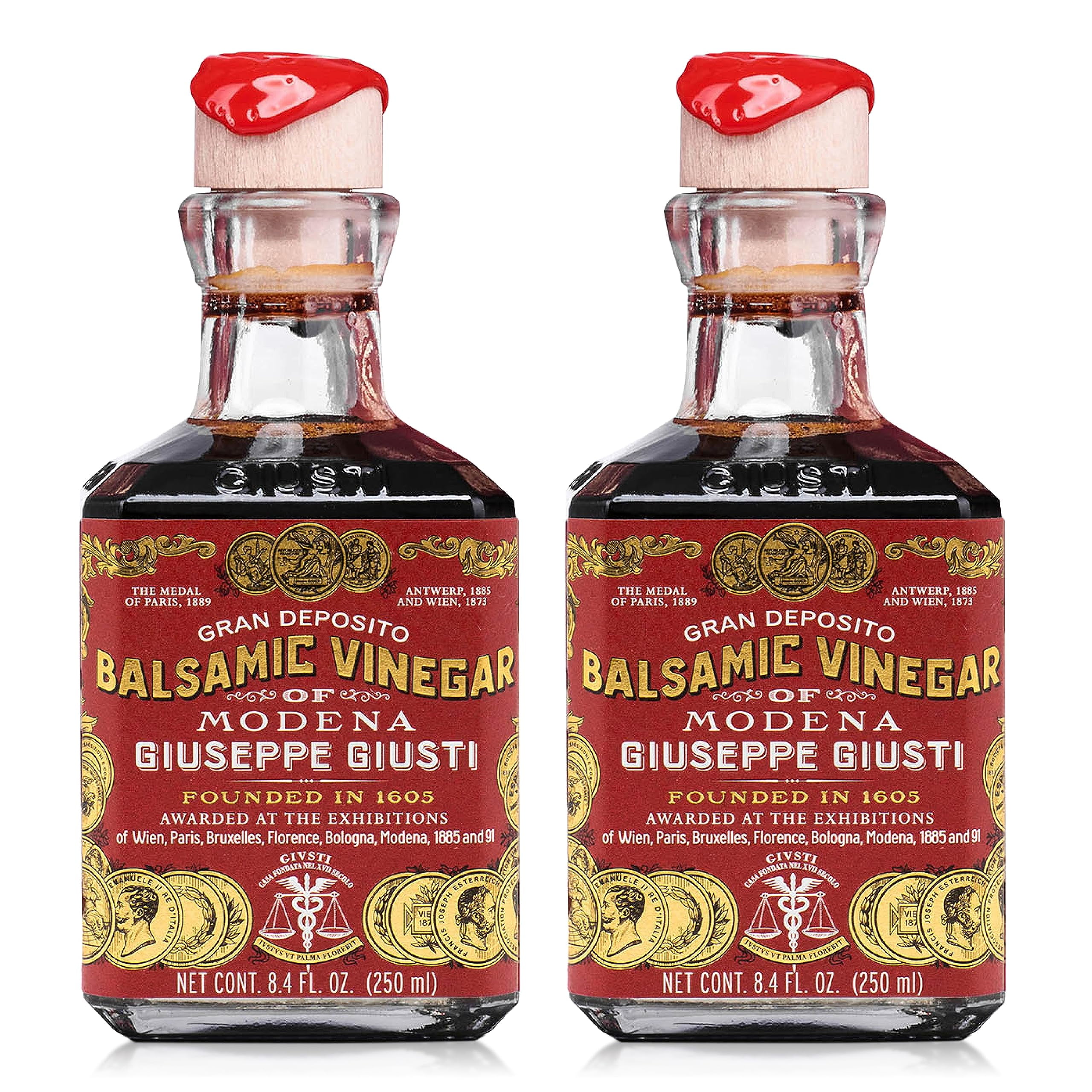 Giusti Italian Balsamic Vinegar of Modena IGP - 3 Gold Medals, Rich & Thick Gran Deposito Aceto Balsamico di Modena for Salads, Cheese & Finishing Touches, Made in Italy – 8.45 fl oz/250 ml -Pack of