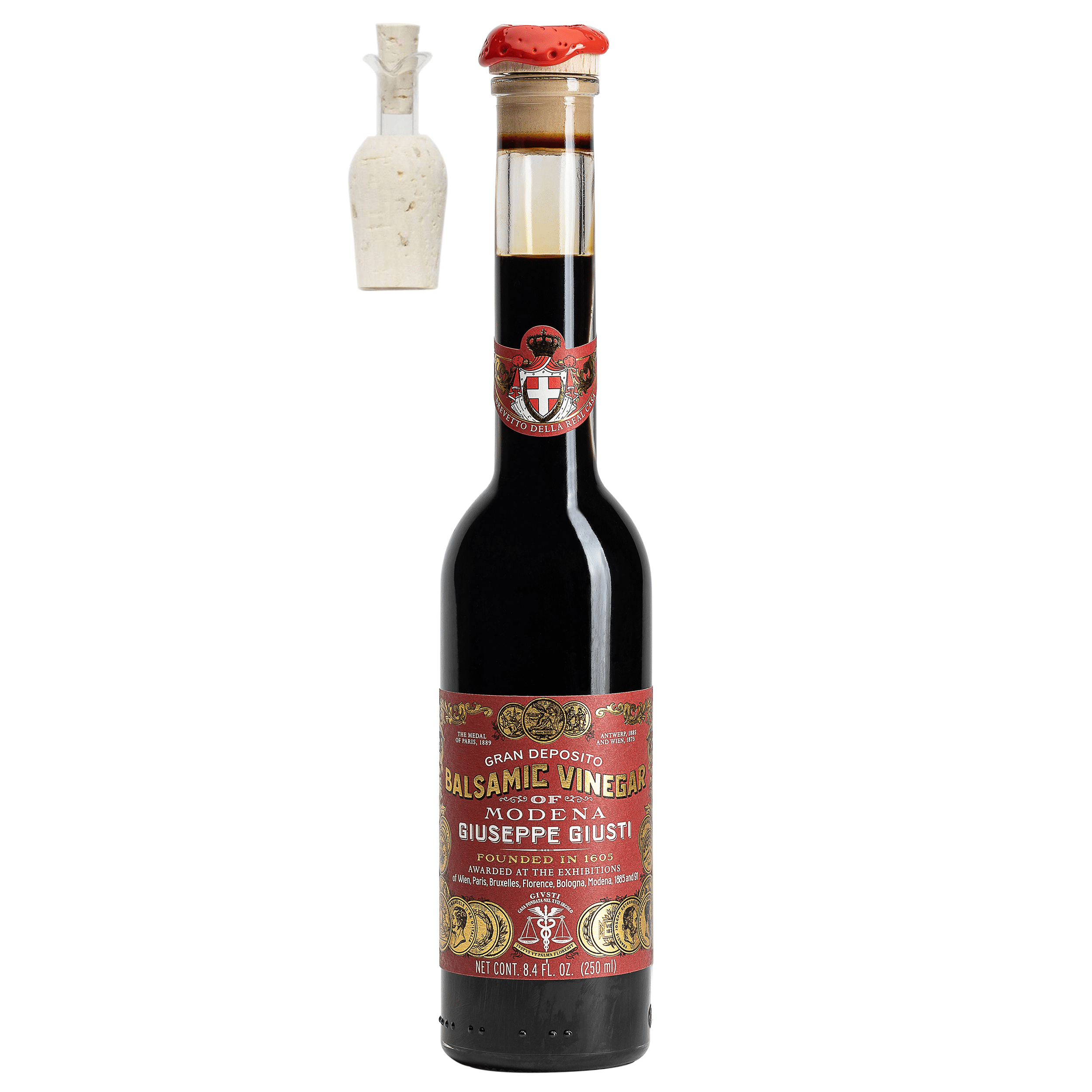 Giusti Balsamic Vinegar of Modena IGP – 3 Gold Medals Gran Deposito, Matured & Thick Authentic Italian Gourmet Aceto Balsamico di Modena, with Pourer – 8.45 fl oz (250 ml) - Pack of 1