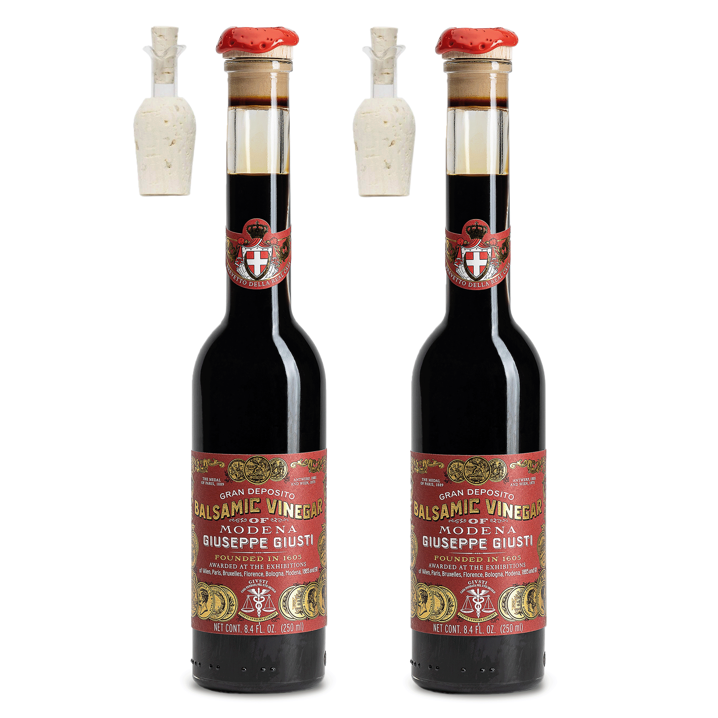 Giusti Balsamic Vinegar of Modena IGP – 3 Gold Medals Gran Deposito, Matured & Thick Authentic Italian Gourmet Aceto Balsamico di Modena, with Pourer – 8.45 fl oz (250 ml) - Pack of 2