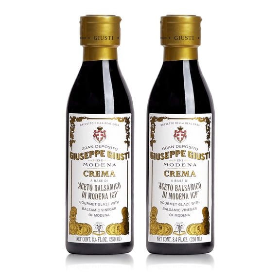 Giusti Balsamic Glaze Based on Thick Balsamic Vinegar of Modena Italian Gourmet La Crema Reduction, Smooth & Velvety Drizzle for Meat, Cheese, Salads & Desserts - 8.45 fl oz (250 ml) - Pack of 2
