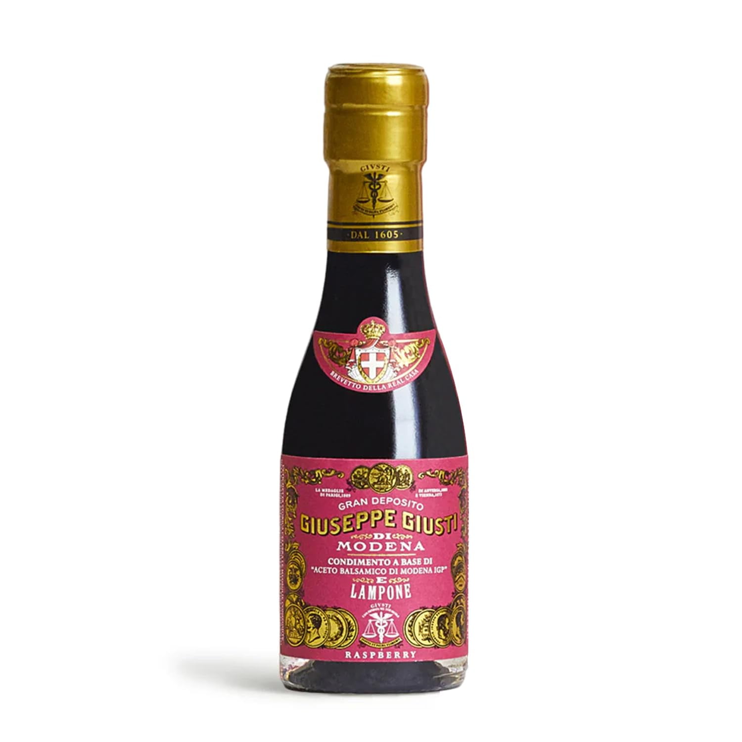 Giusti Raspberry Balsamic Vinegar-Based Condiment from Modena Italy – Made with Premium Italian Aceto Balsamico with Natural Raspberry Infusion for Salads & Drizzling – 3.38 fl oz (100 ml) - Pack of