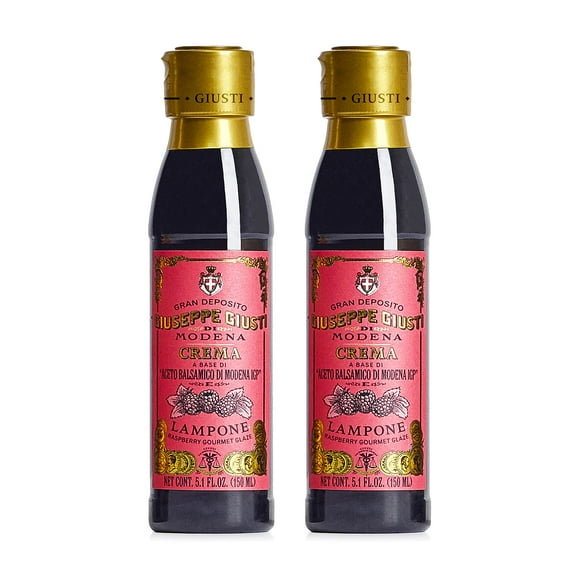 Giusti Raspberry Glaze Based on Thick Balsamic Vinegar of Modena - Italian Gourmet Crema Reduction With Raspberry, Flavorful Drizzle for Meat, Cheese, Salads & More  5.07 fl oz (150 ml) - Pack of 2