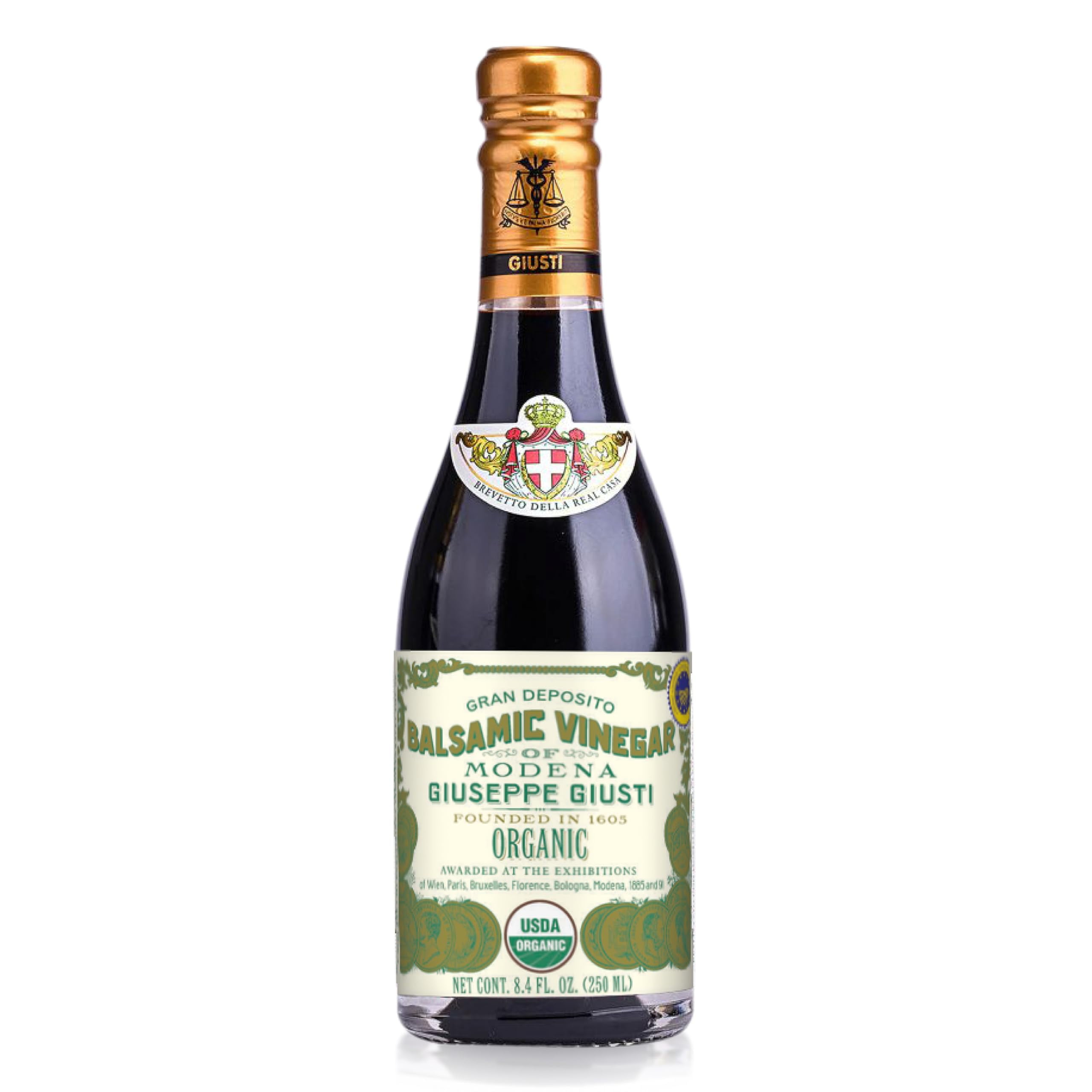 Giusti Organic Balsamic Vinegar of Modena IGP, Matured & Balanced Authentic Italian Aceto Balsamico from Italy, 1 Silver Medal – 8.45 fl oz (250 ml) - Pack of 1