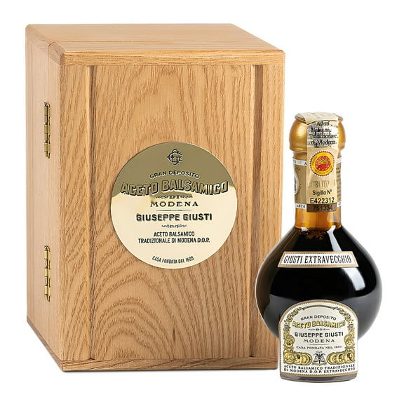 Giusti Traditional Aged Balsamic Vinegar of Modena DOP – 25 Years, Extravecchio Aceto Balsamico Tradizionale di Modena, Made in Italy Gift Set With Wooden Box – 3.4 fl oz (100 ml) - Pack of 1
