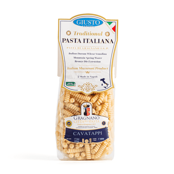 Giusto Sapore Cavatappi Pasta Gragnano IGP, Imported Italian Artisan Dry Pasta, Hollow Corkscrew Shape, 17.6 oz (500g)