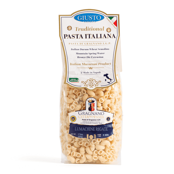 Giusto Sapore Lumachine Rigate (Elbows) Pasta Gragnano IGP, Imported Italian Artisan Dry Pasta, Ridged Snail Shell Shape, 17.6 oz (500g)
