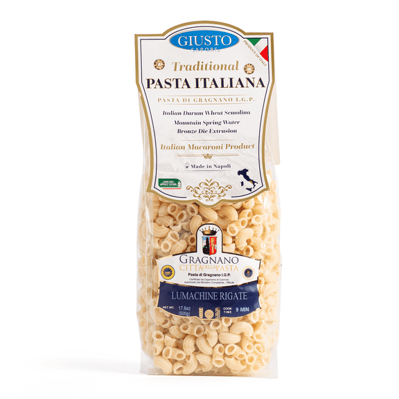 Giusto Sapore Lumachine Rigate (Elbows) Pasta Gragnano IGP, Imported Italian Artisan Dry Pasta, Ridged Snail Shell Shape, 17.6 oz (500g)