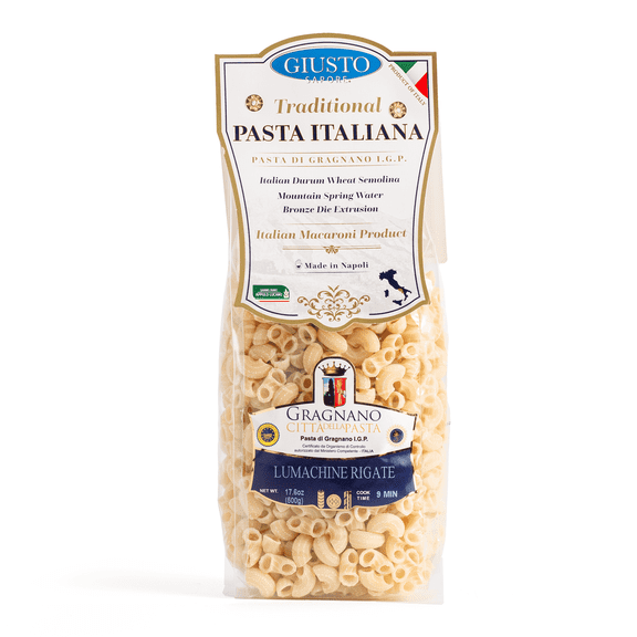Giusto Sapore Lumachine Rigate (Elbows) Pasta Gragnano IGP, Imported Italian Artisan Dry Pasta, Ridged Snail Shell Shape, 17.6 oz (500g)