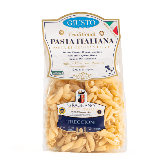 Giusto Sapore Treccioni Pasta Gragnano IGP, Imported Italian Artisan Dry Pasta, Large Braided Twisted Shape, 17.6 oz (500g)