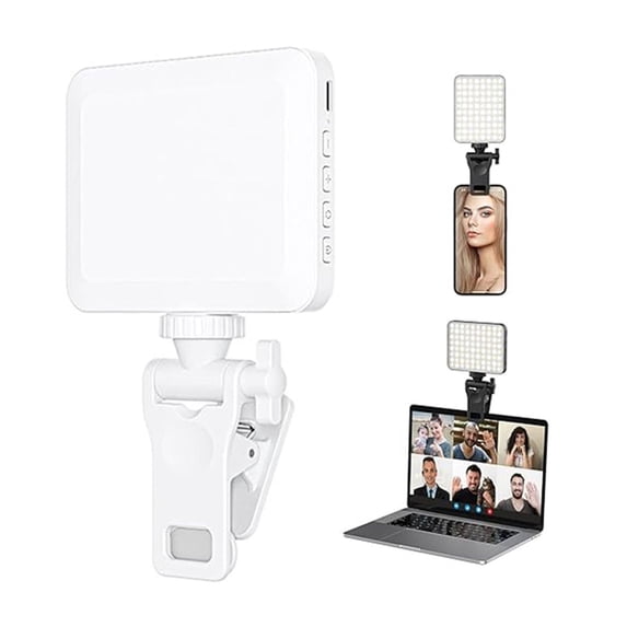 GivAngel 80 LED High Power Rechargeable Clip Fill Video Conference Light with Front & Back Clip, Adjusted 3 Light Modes for Phone, iPhone, Android, iPad, Laptop, for Makeup, TikTok, Selfie, Vlog