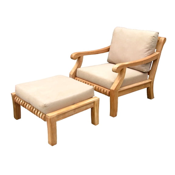 Giva 2 Pc Lounge Chair Set: Lounge Chair & Ottoman With Cushions in Sunbrela Fabric #5404 Canvas Natural