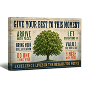 Give Your Best to This Moment Canvas Wall Art Inspiring Quote Picture Print, Positive Retro Artwork Affirming Tree Painting for Home Living Room Bedroom Office Decor