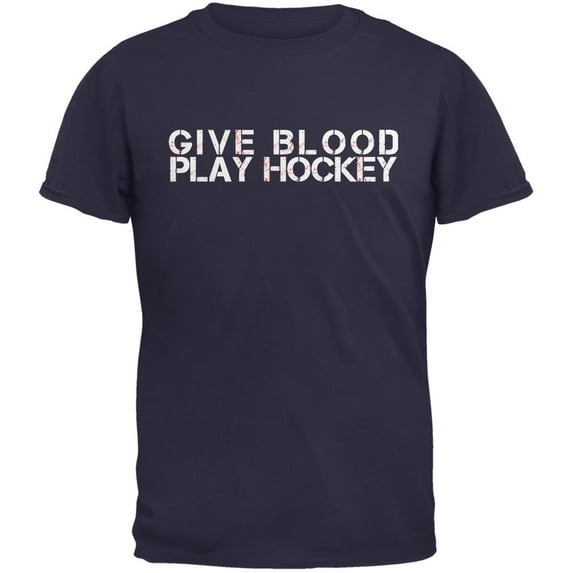 Give Blood Play Hockey Navy Adult T-Shirt - Medium