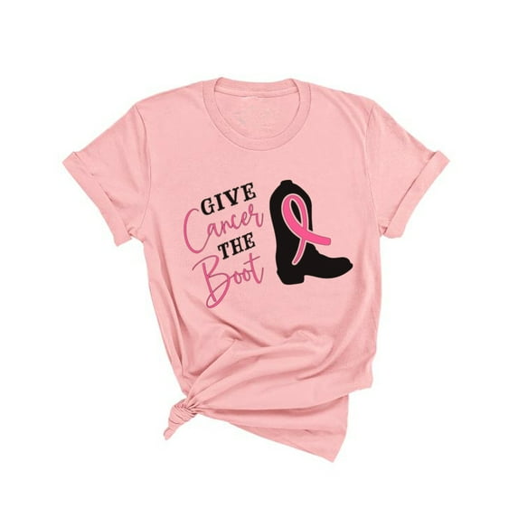 Give Cancer The Boot Breast Cancer Awareness Month T-Shirt, Crewneck, Pink, 3X