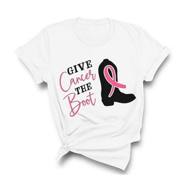 Give Cancer The Boot Breast Cancer Awareness Month T-Shirt, Crewneck, White, XS