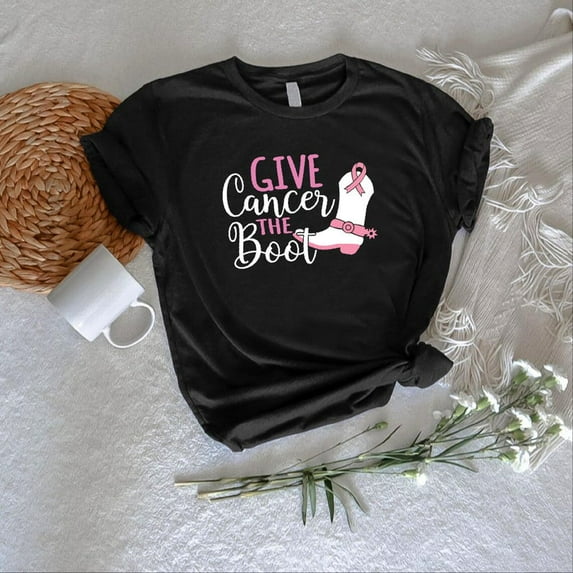 Give Cancer The Boot T-Shirt: Pink Ribbon Cowboy Tee TSHIRT All Size S-5XL