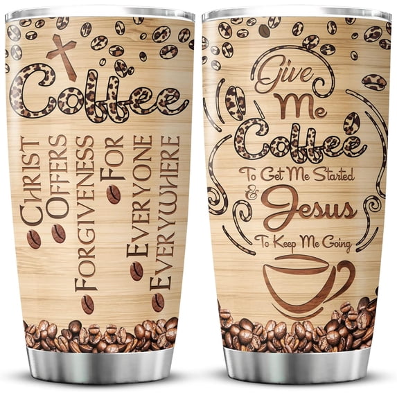 Give Me Coffee To Get Me Started And Jesus To Keep Me Going Stainless Steel Tumbler Christian Gifts For Coffee Lovers Women Birthday Coffee Themed Gifts Insulated Travel Cup