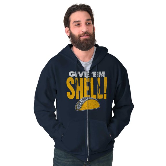 Give Em Hell Tacos Tuesday Pun Funny Unisex Fleece Graphic Zip Up Hoodie Brisco Brands 2X