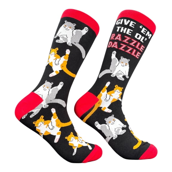 Give Em The Ole Razzle Dazzle Socks Funny Sarcastic Cat Graphic Novelty Footwear For Men