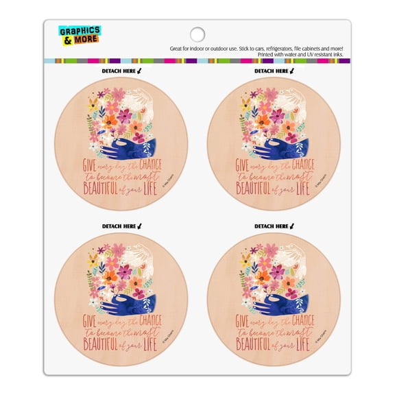 Give Everyday Beautiful Life Flowers Bird Refrigerator Fridge Locker Vinyl Circle Magnet Set