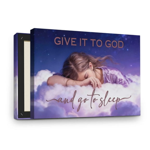 Give it to God and Go to Sleep Framed Canvas Wall Art, Soothing Sleep Inspirational Christian Wall Art for Bedroom Living Room Dorm, Faith Gift for Women - 16x24 inch