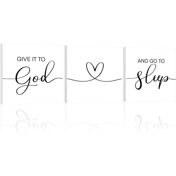 Give It To God And Go To Sleep Sign: Couple Bedroom Wall Decor Above Bed Modern Farmhouse Wall Art Aesthetic Minimalist Pictures Master Bedroom Sign Hanging Wall Plaques 12x12 Inch,Set of 3