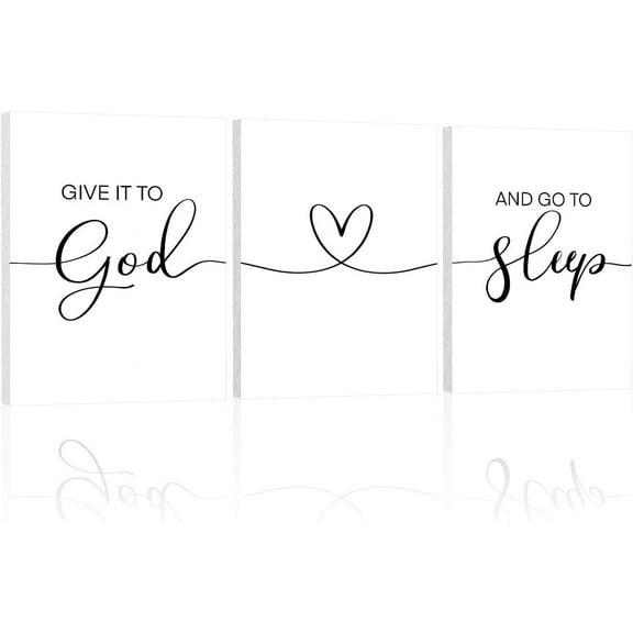 Give It To God And Go To Sleep Wall Art: Modern Farmhouse Bedroom Signs Decor for Couples,Aesthetic Minimalist Bedroom Pictures Wall Decor Above Bed Hanging Wall Plaques 12x16 Inch,Set of 3