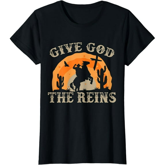 Give God The Reins Cowboy Retro Tshirt for Christian T-Shirt
