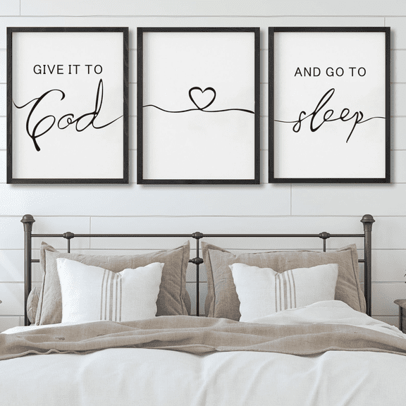 Give It To God And Go To Sleep Bedroom Quote Poster Set 3 Prints Set 3 , Stretched Canvas