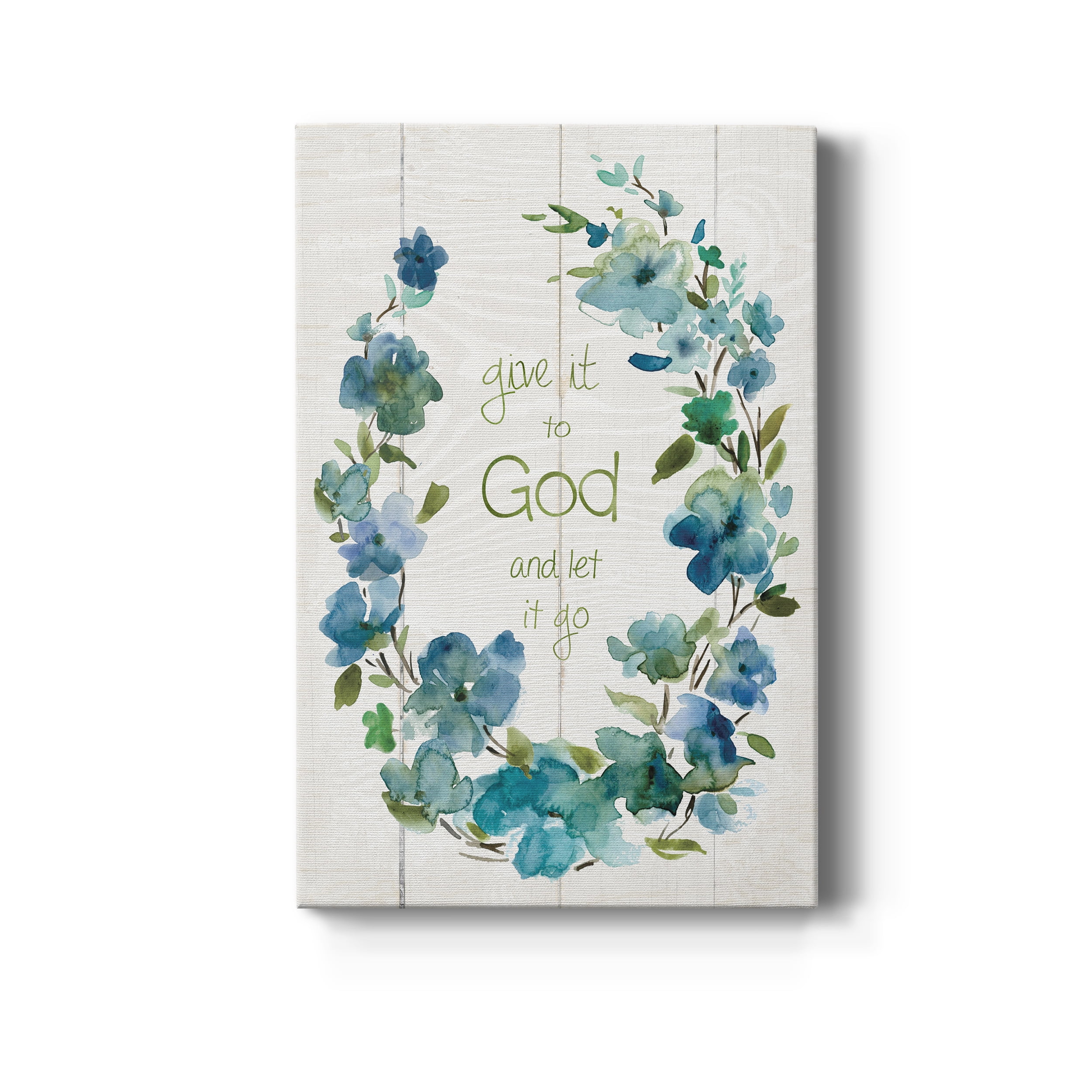 Abstract Blue and Green Floral Wood Canvas Art, 18 x 27