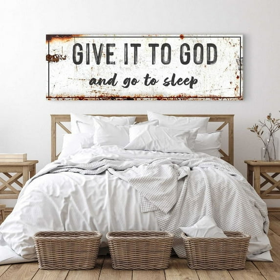 Give It to God and Go to Sleep Rustic Christian Wall Art for Peaceful Nights Canvas Prints Painting Picture Artwork Back to School Gift for Teacher